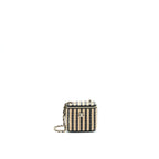 CHANEL SMALL VANITY WITH CHAIN RAFFIA BLACK BEIGE STRIPE