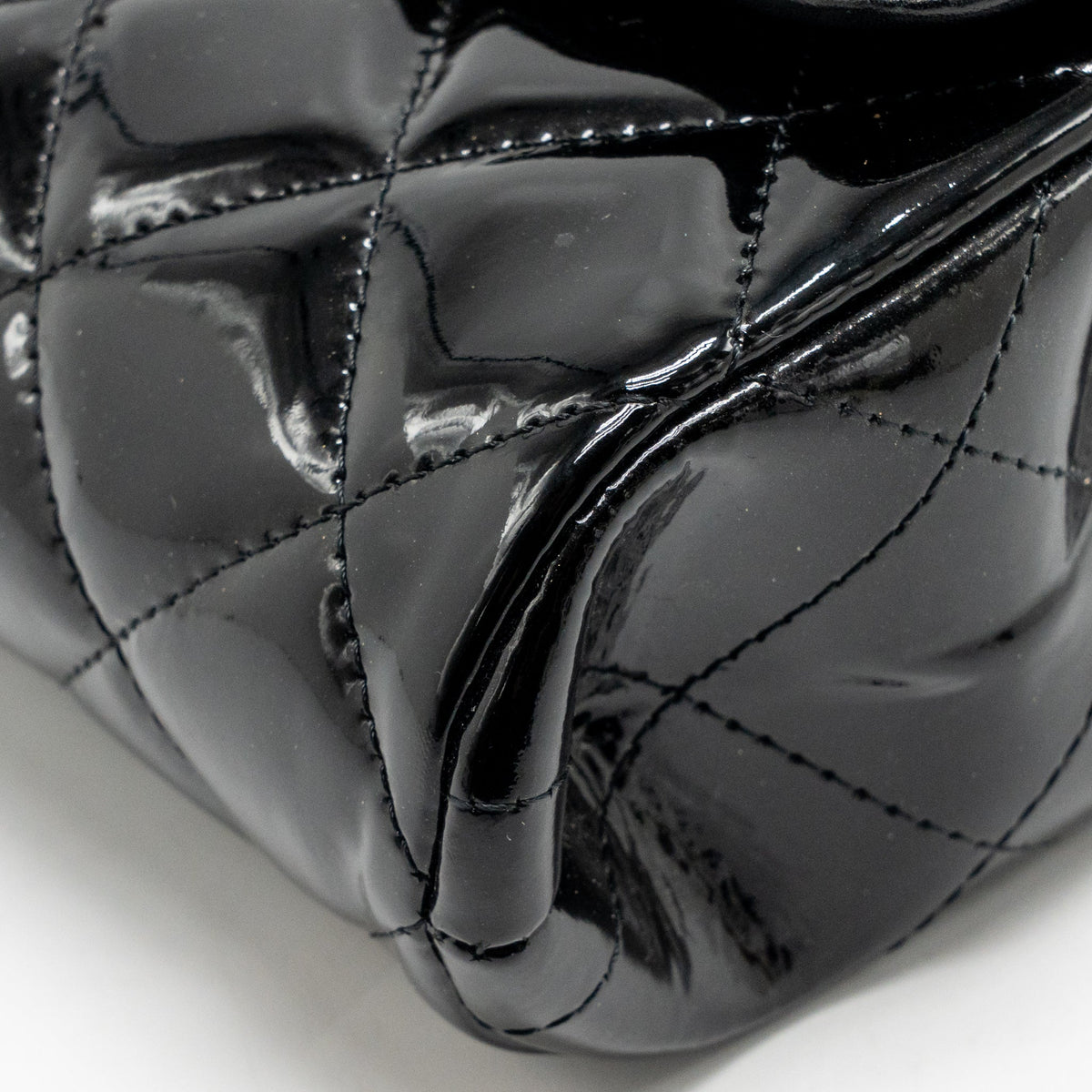 Chanel timeless flap clutch with chain patent black SHW