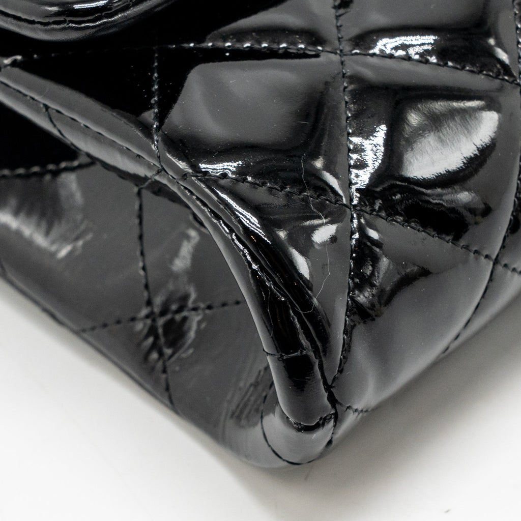 Chanel timeless flap clutch with chain patent black SHW