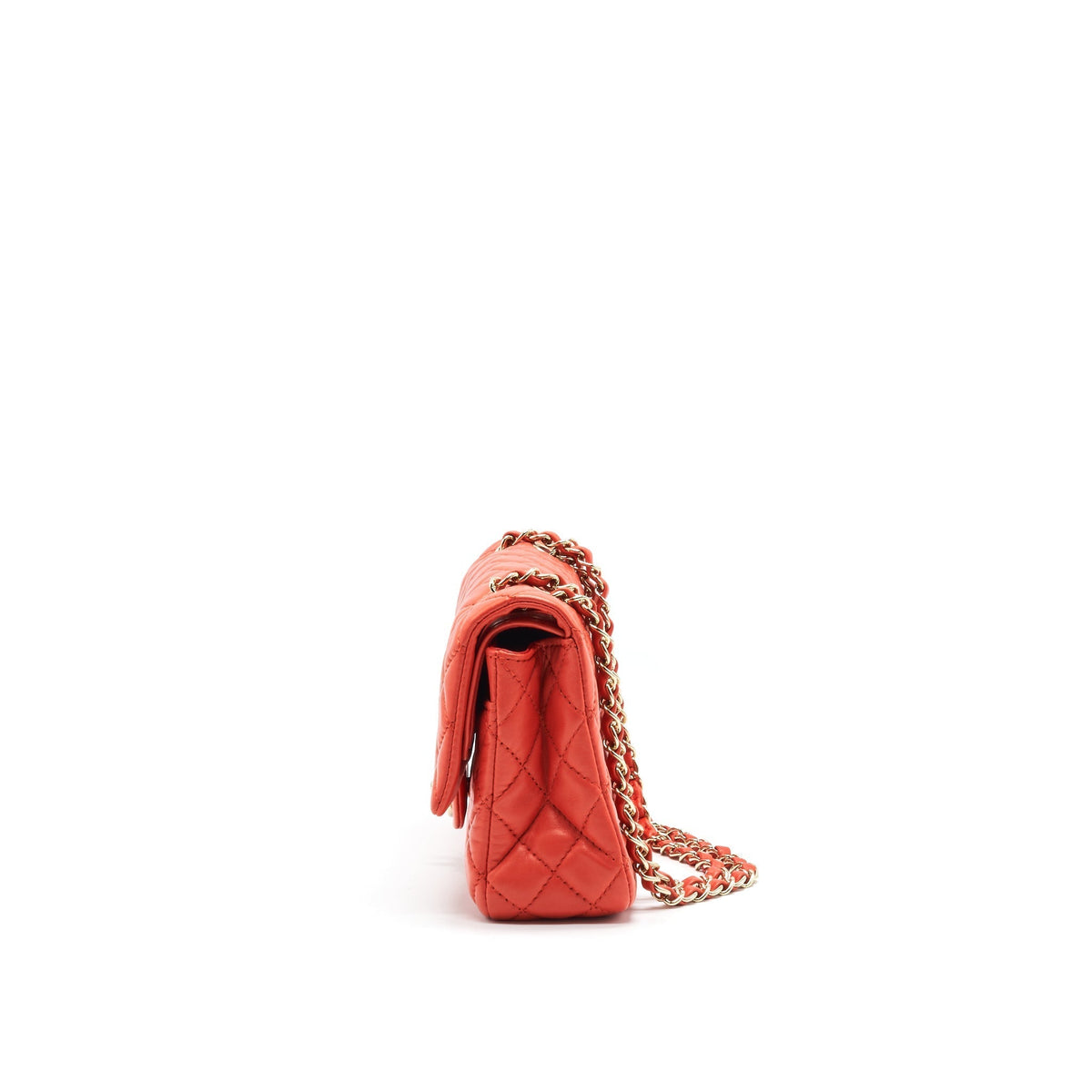 CHANEL CLASSIC MEDIUM DOUBLE FLAP LAMBSKIN IN CORAL LGHW