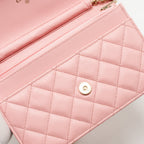 CHANEL CLASSIC WALLET ON CHAIN CAVIAR PINK LGHW (MICROCHIP)