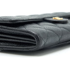 CHANEL CLASSIC LONG FLAP WALLET CAVIAR BLACK GHW