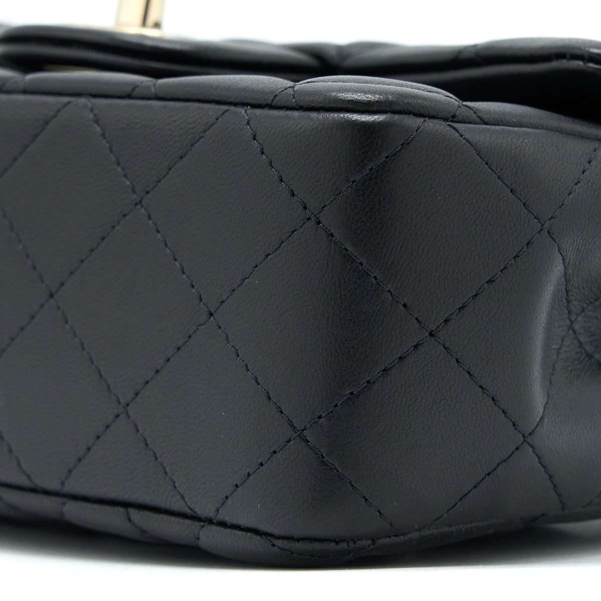 CHANEL TOP HANDLE MINI RECTANGULAR FLAP BAG LAMBSKIN BLACK LGHW (MICROCHIP)