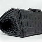 BALENCIAGA XS HOURGLASS CROC-EMBOSSED CALFSKIN SO BLACK