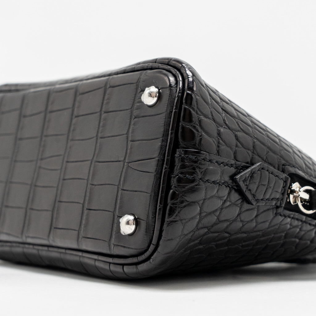 Hermes Mini Bolide Alligator Mississippiensis Mat Black SHW