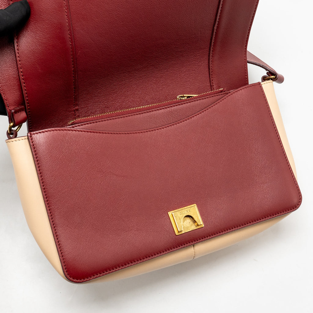 Celine Medium Frame Bag Calfskin Ruby Red / Beige GHW
