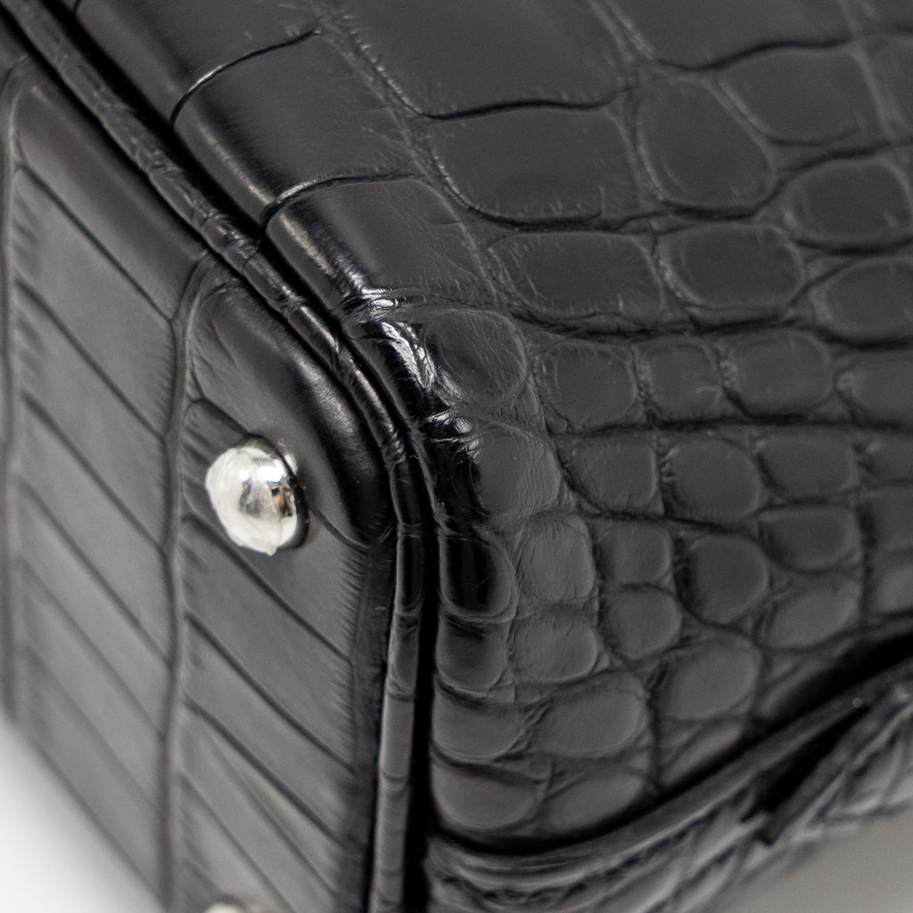 Hermes Mini Bolide Alligator Mississippiensis Mat Black SHW