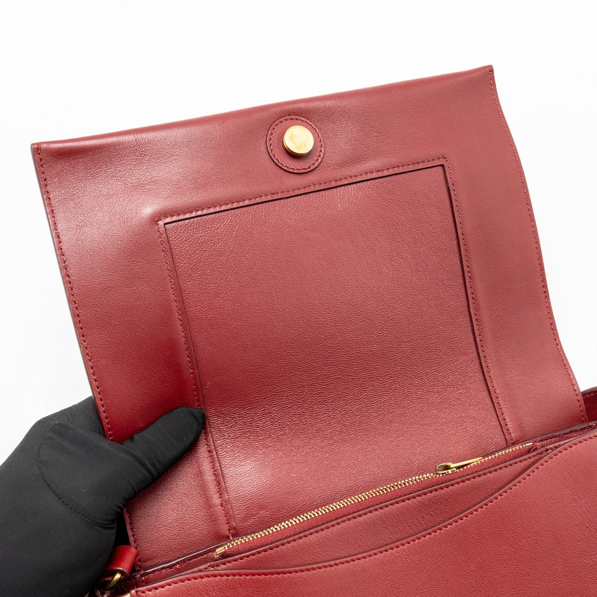 Celine Medium Frame Bag Calfskin Ruby Red / Beige GHW