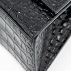 BALENCIAGA XS HOURGLASS CROC-EMBOSSED CALFSKIN SO BLACK