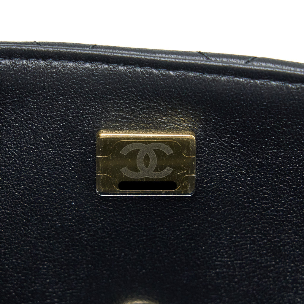 CHANEL TOP HANDLE MINI RECTANGULAR FLAP BAG LAMBSKIN BLACK LGHW (MICROCHIP)