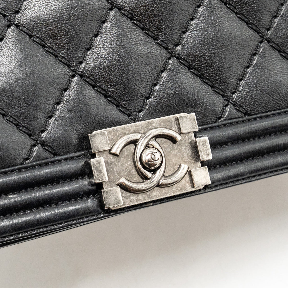 Chanel large boy bag quilted calfskin black ruthenium silver hardware
