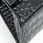 BALENCIAGA XS HOURGLASS CROC-EMBOSSED CALFSKIN SO BLACK