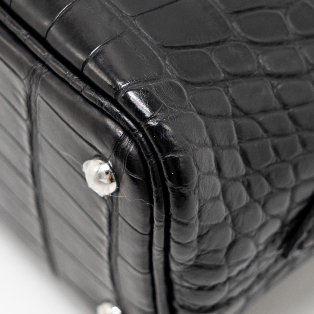 Hermes Mini Bolide Alligator Mississippiensis Mat Black SHW