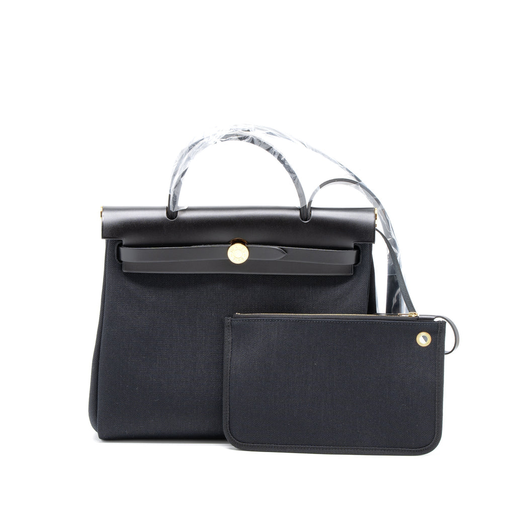 HERMES HERBAG ZIP 31 BAG CANVAS/HUNTER BLACK GHW