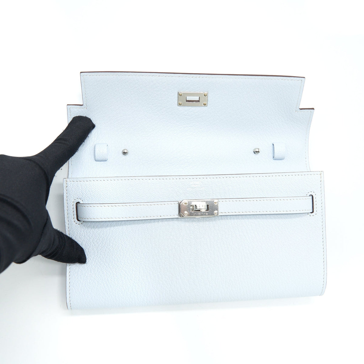 Hermes Classic Kelly To Go Chevre Mysore Blue Brume SHW