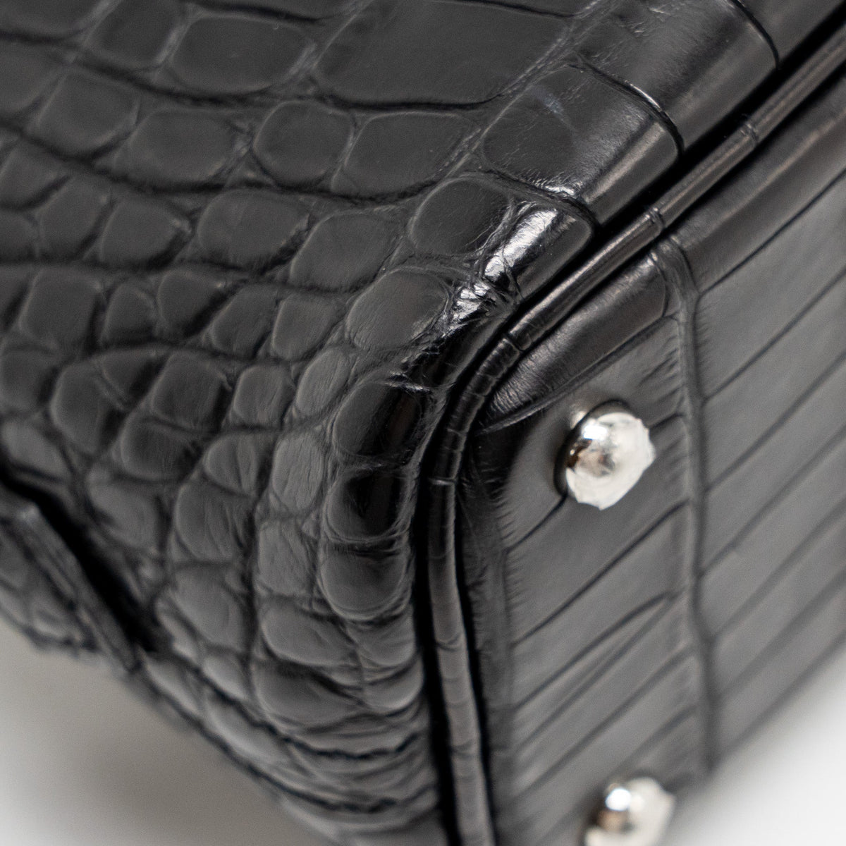 Hermes Mini Bolide Alligator Mississippiensis Mat Black SHW