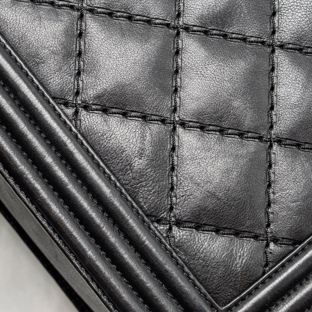 Chanel large boy bag quilted calfskin black ruthenium silver hardware