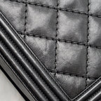 Chanel large boy bag quilted calfskin black ruthenium silver hardware