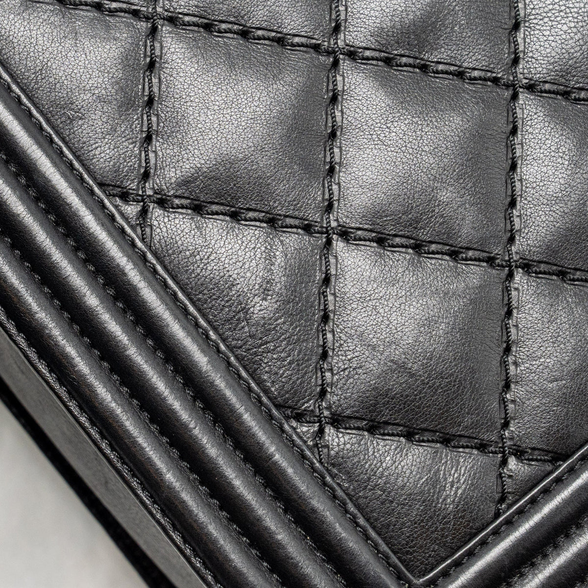 Chanel large boy bag quilted calfskin black ruthenium silver hardware