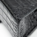 BALENCIAGA XS HOURGLASS CROC-EMBOSSED CALFSKIN SO BLACK