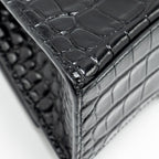 BALENCIAGA XS HOURGLASS CROC-EMBOSSED CALFSKIN SO BLACK