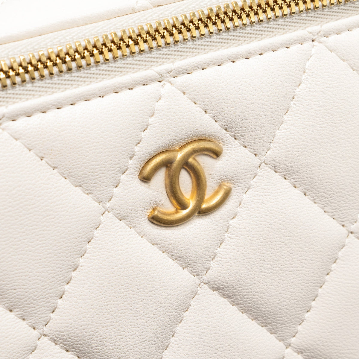 CHANEL LONG VANITY WITH COCO LETTER CHAIN LAMBSKIN WHITE GHW (MICROCHIP)