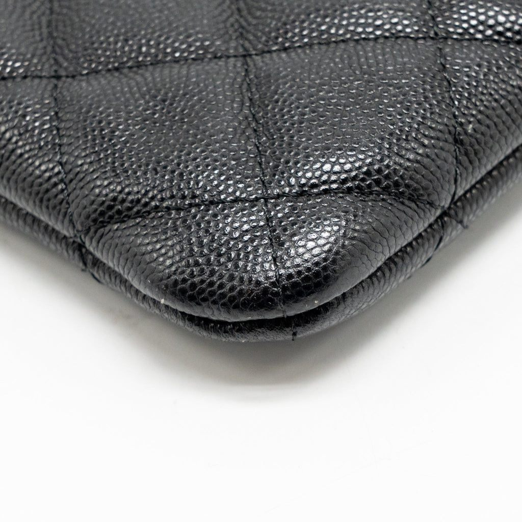 Chanel O case large clutch/pouch quilted caviar black LGHW