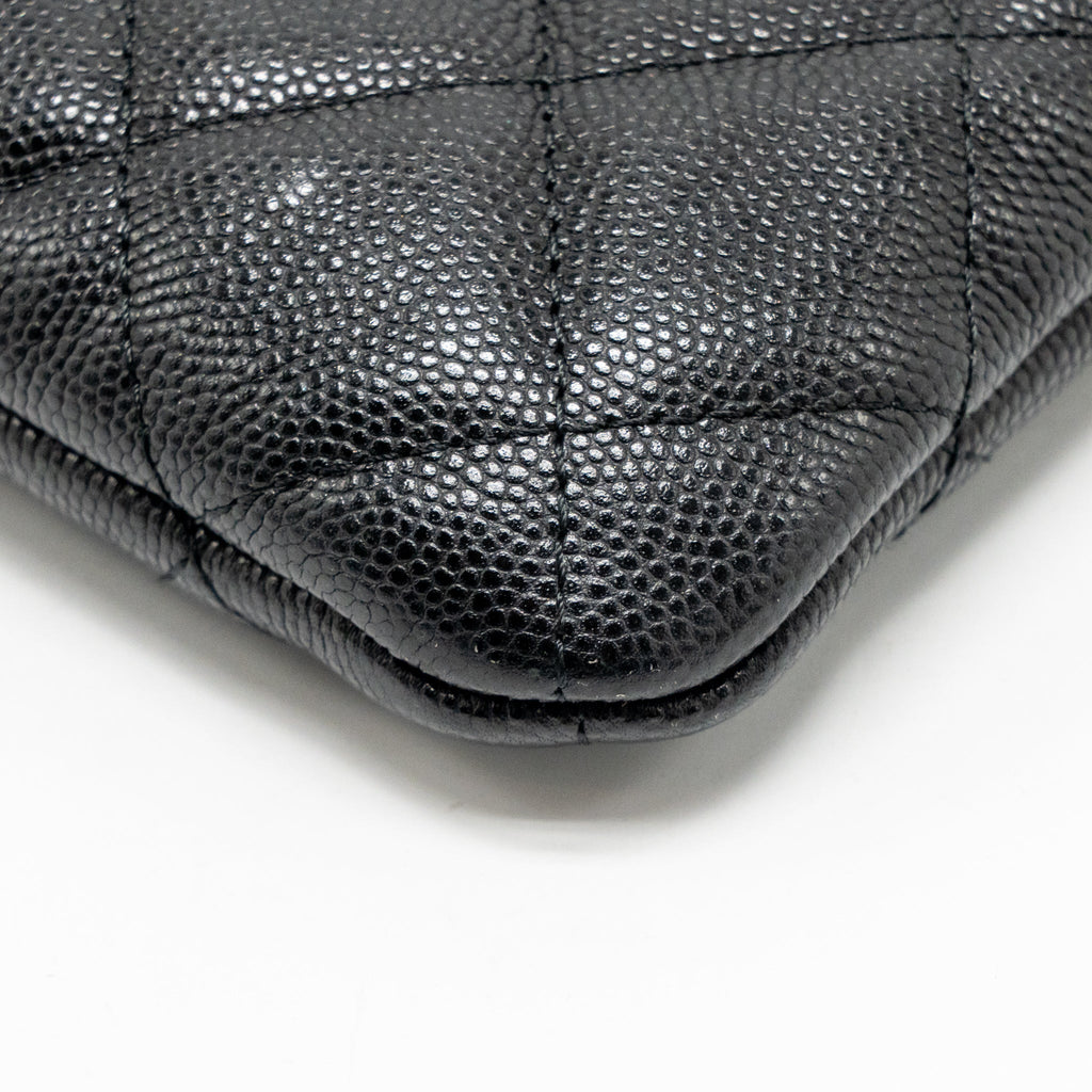 Chanel O case large clutch/pouch quilted caviar black LGHW