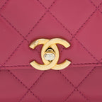 CHANEL 21A SMALL GOLD CRUSH FLAP BAG CALFSKIN RASPBERRY PINK BRUSHED GHW (MICROCHIP)