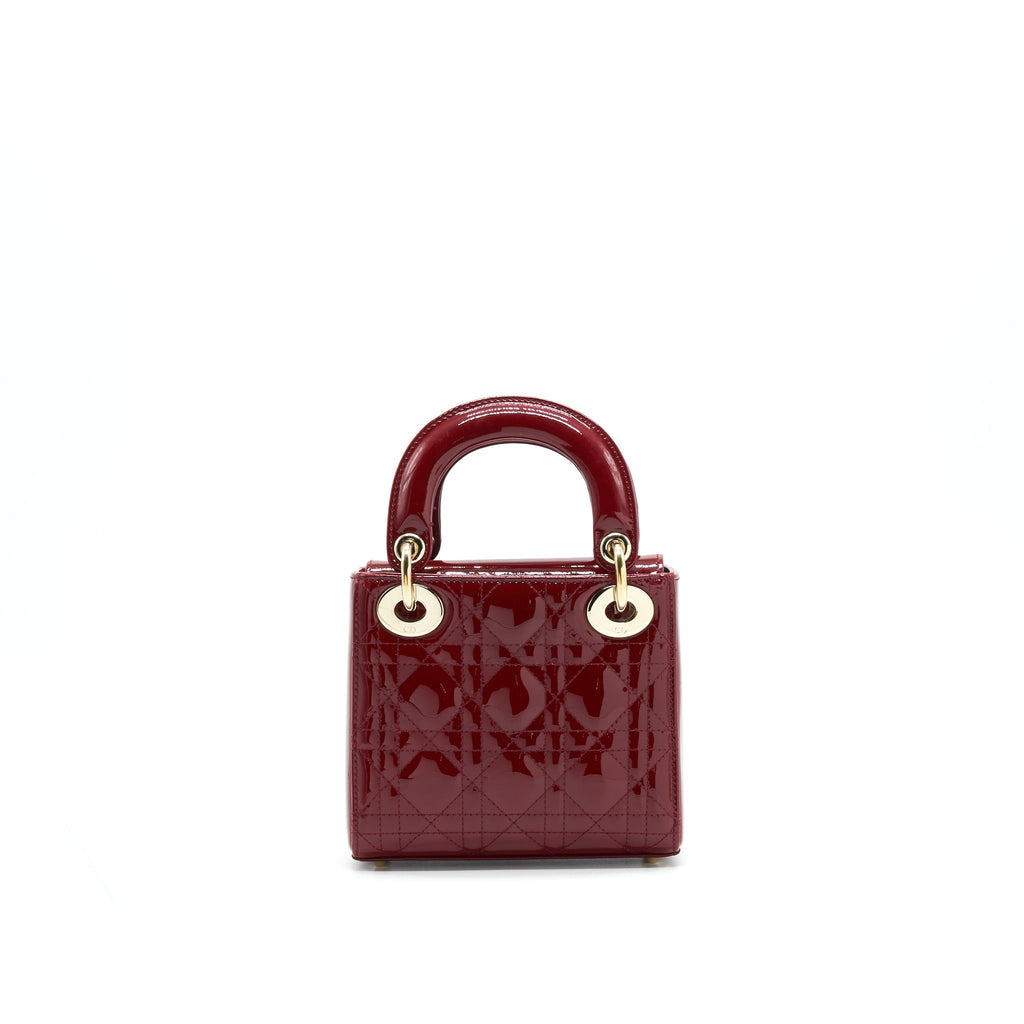 DIOR MINI LADY DIOR PATENT LEATHER RED WITH LGHW