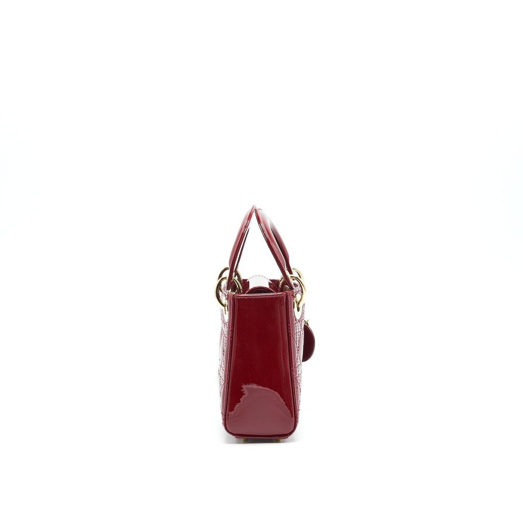 DIOR MINI LADY DIOR PATENT LEATHER RED WITH LGHW