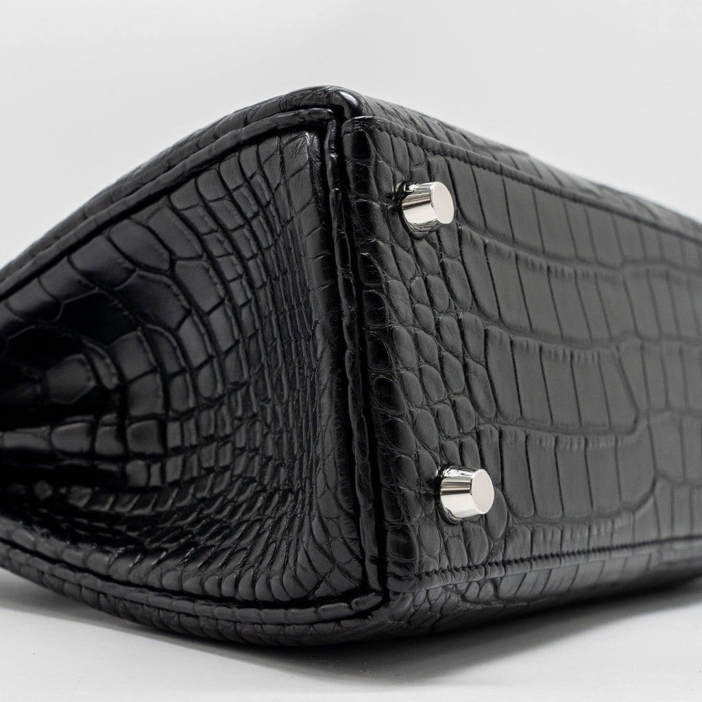 HERMES KELLY 25 MATT ALLIGATOR MISSISSIPPIENSIS BLACK SHW