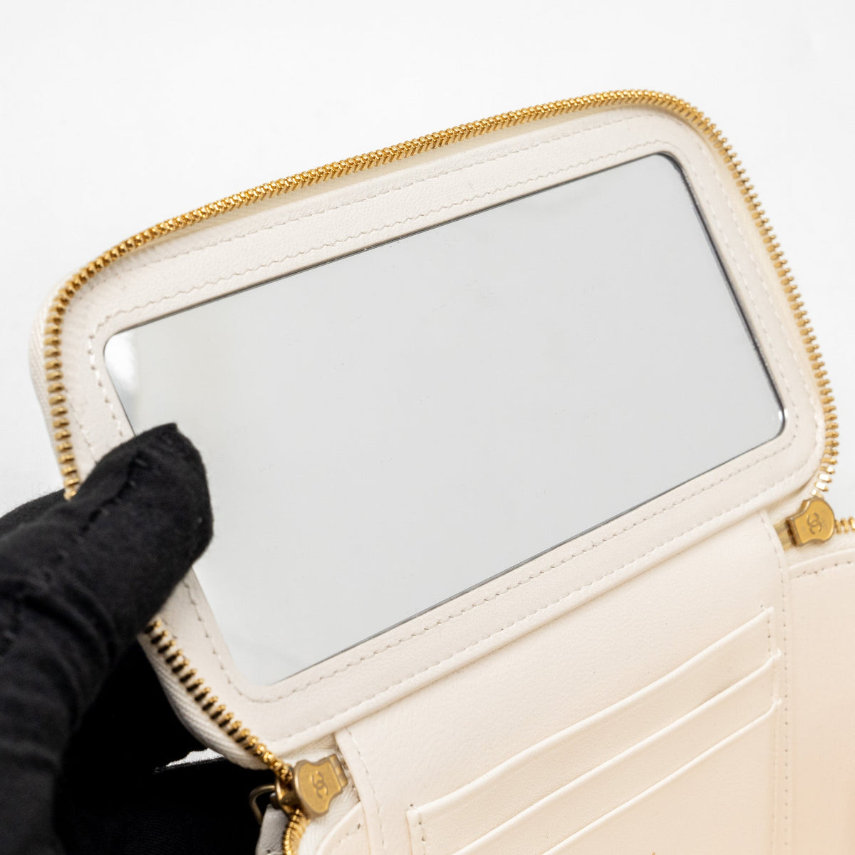 CHANEL LONG VANITY WITH COCO LETTER CHAIN LAMBSKIN WHITE GHW (MICROCHIP)