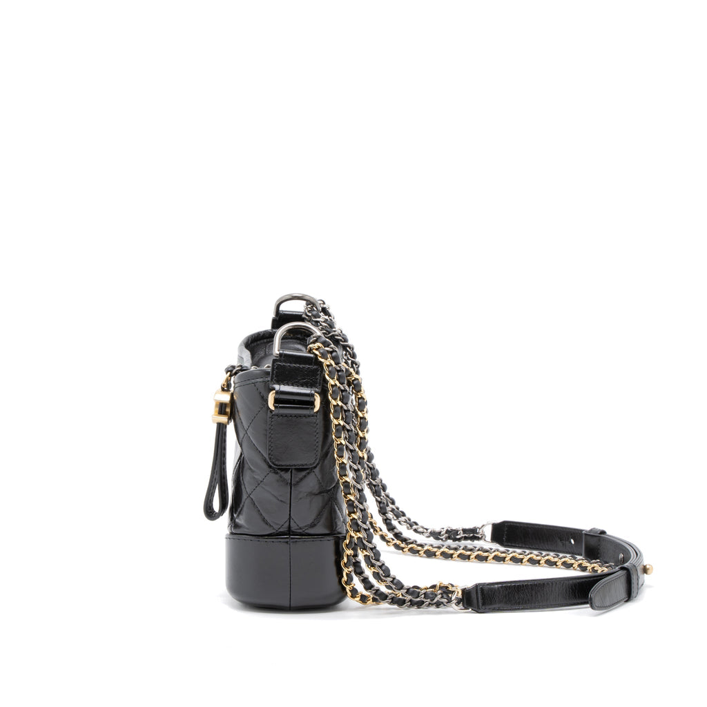 CHANEL SMALL GABRIELLE HOBO BAG AGED CALFSKIN BLACK MULTICOLOUR HARDWARE