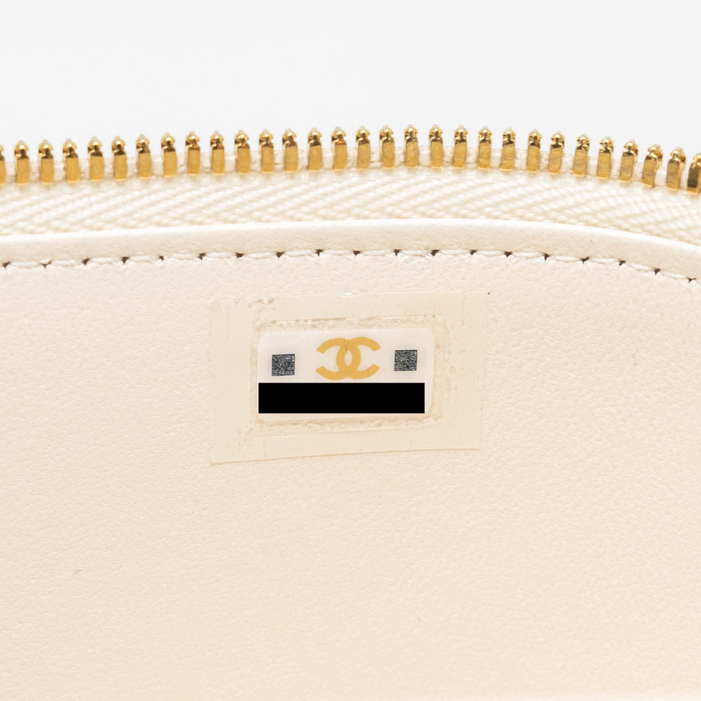 CHANEL LONG VANITY WITH COCO LETTER CHAIN LAMBSKIN WHITE GHW (MICROCHIP)