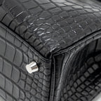 HERMES KELLY 25 MATT ALLIGATOR MISSISSIPPIENSIS BLACK SHW