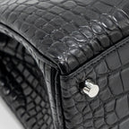 HERMES KELLY 25 MATT ALLIGATOR MISSISSIPPIENSIS BLACK SHW