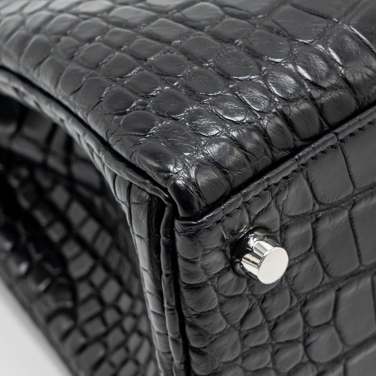 HERMES KELLY 25 MATT ALLIGATOR MISSISSIPPIENSIS BLACK SHW