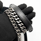 Saint Laurent/YSL Medium Chevron Fringe College Bag Suede Black Ruthenium Hardware