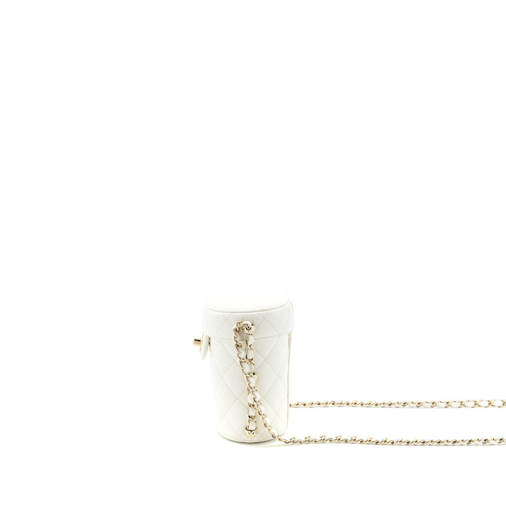 CHANEL SMALL VANITY CASE LAMBSKIN WHITE LGHW (MICROCHIP)
