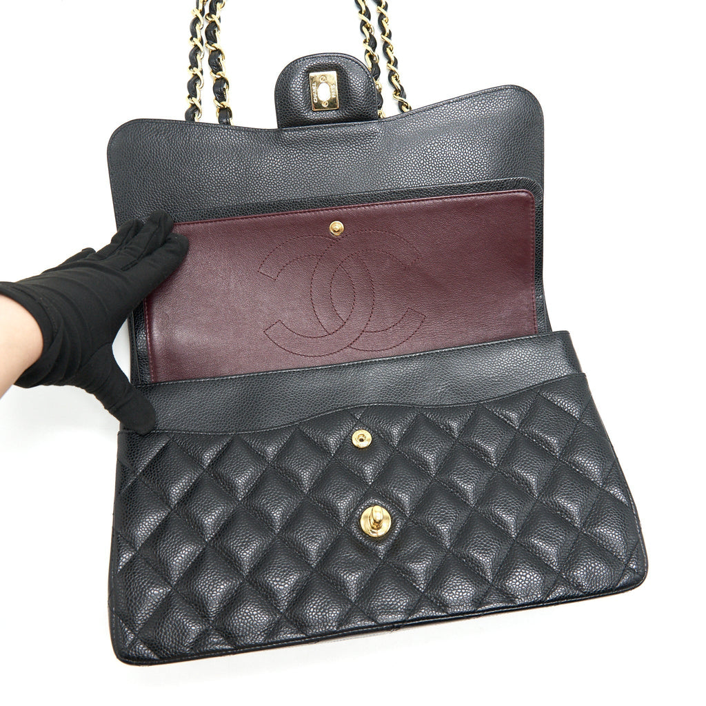 CHANEL CLASSIC JUMBO DOUBLE FLAP BAG BLACK CAVIER GHW