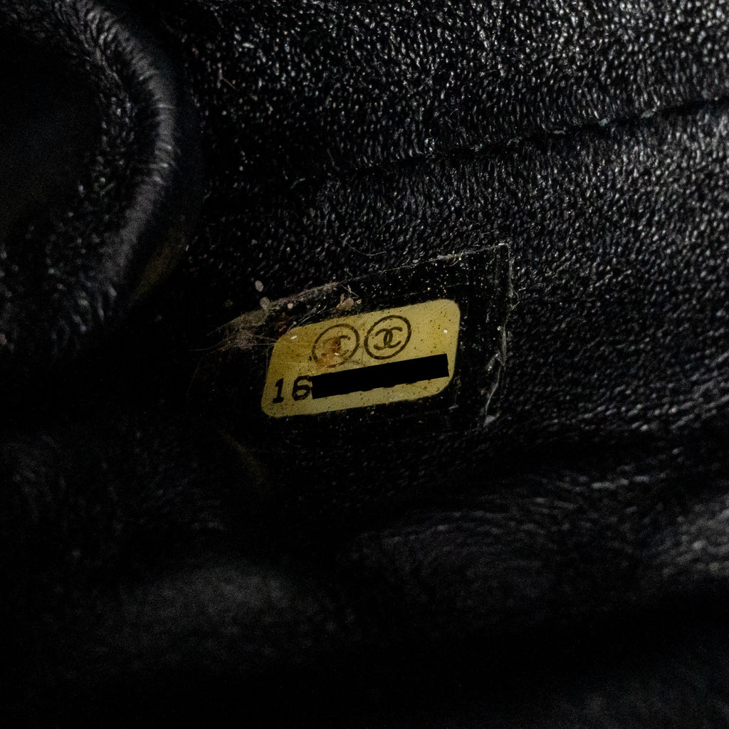 Chanel timeless flap clutch with chain patent black SHW