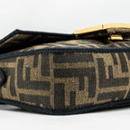 FENDI MINI BAGUETTE BAG FF JACQUARD FABRIC BROWN GHW
