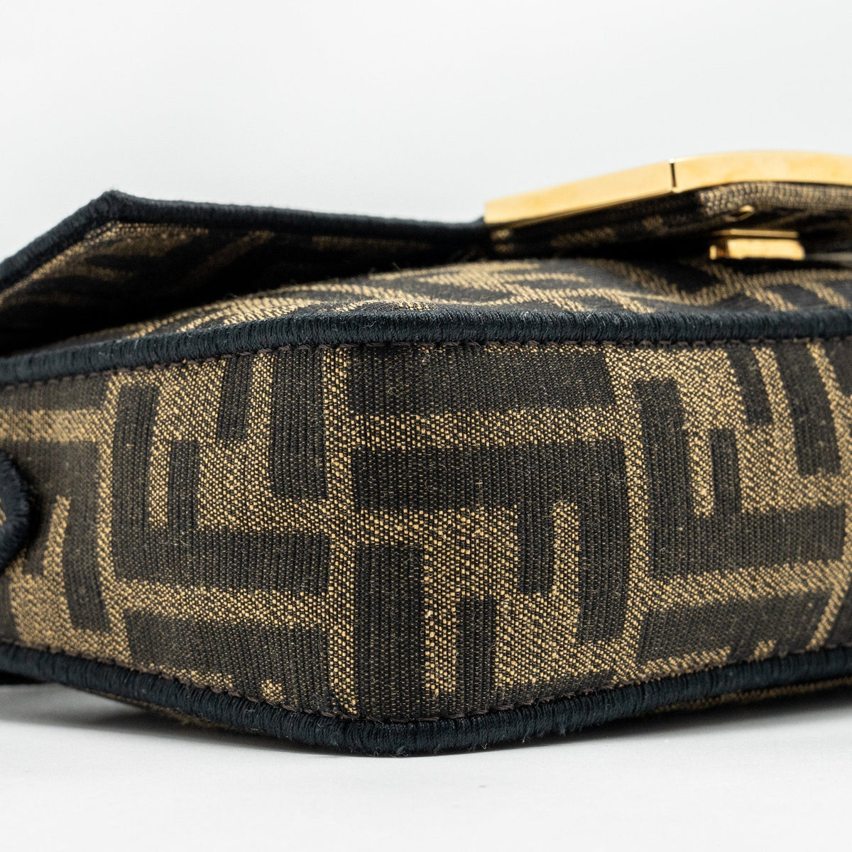 FENDI MINI BAGUETTE BAG FF JACQUARD FABRIC BROWN GHW