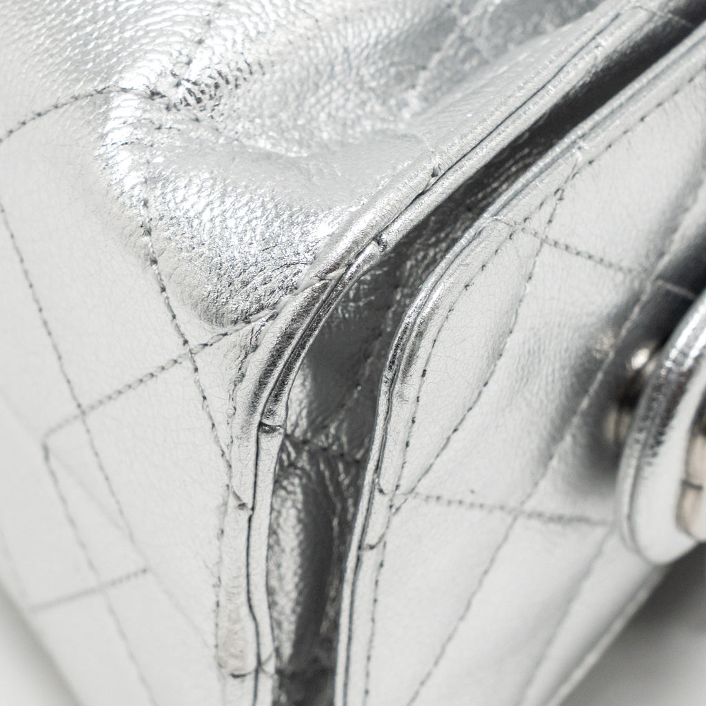 CHANEL MINI 25 BAG METALLIC GRAINED CALFSKIN SILVER SHW (MICROCHIP)