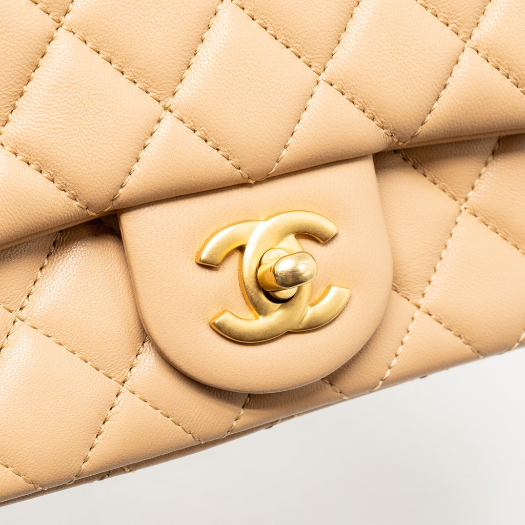 CHANEL PEARL CRUSH MINI RECTANGULAR FLAP BAG LAMBSKIN BEIGE GHW (MICROCHIP)