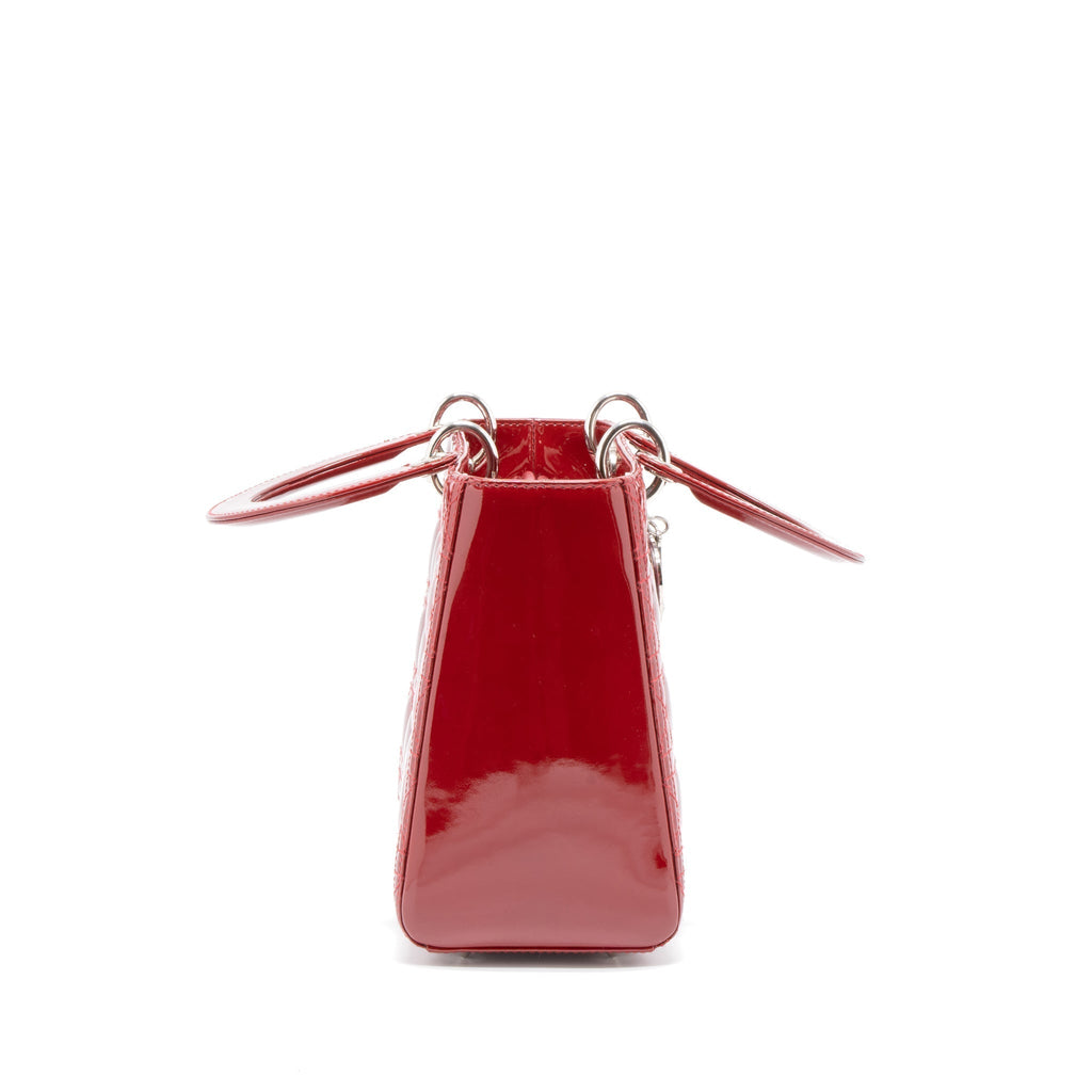 DIOR MEDIUM LADY DIOR PATENT LEATHER RED SHW