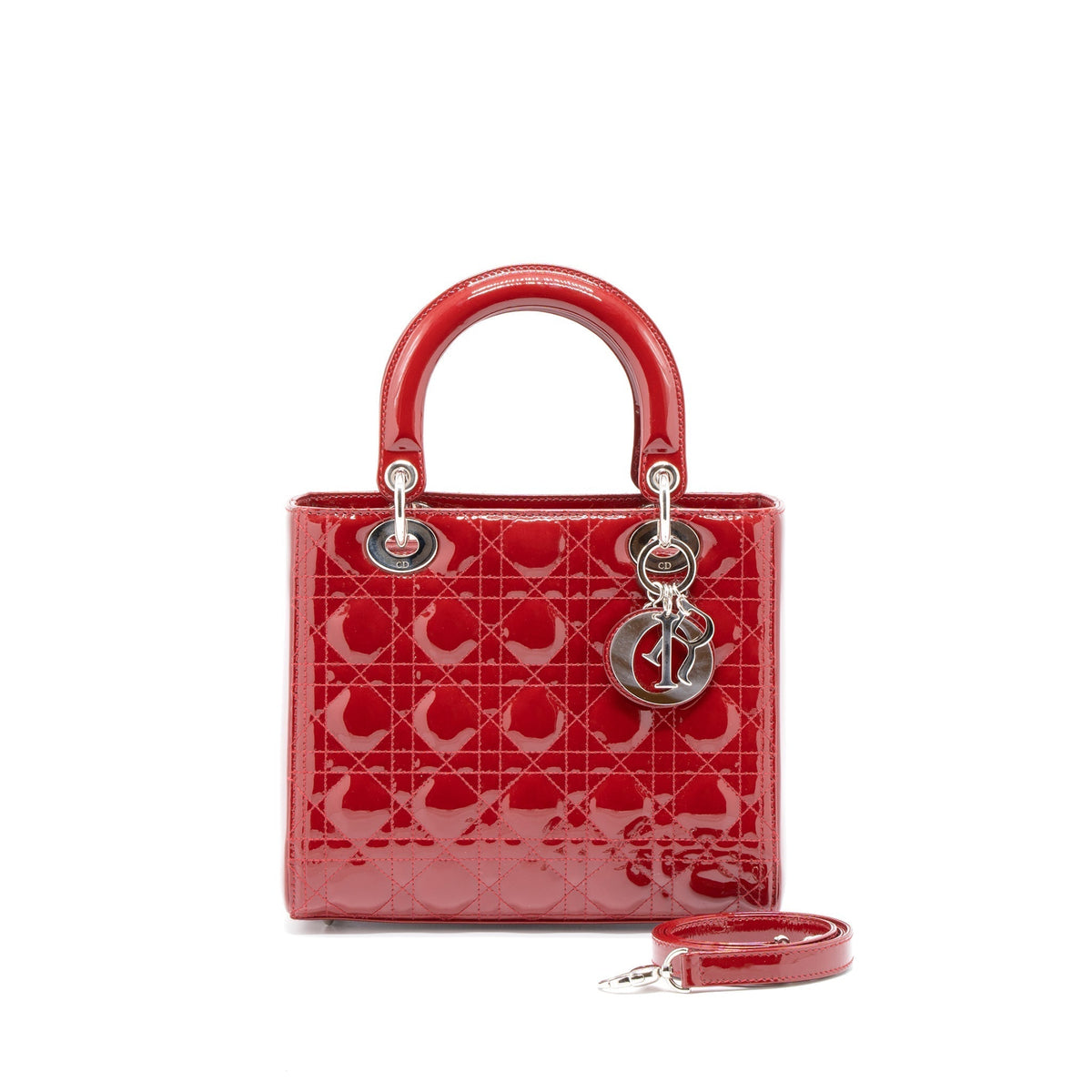 DIOR MEDIUM LADY DIOR PATENT LEATHER RED SHW
