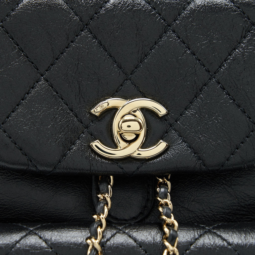 CHANEL 22C MINI DUMA BACKPACK CALFSKIN BLACK LGHW (MICROCHIP)