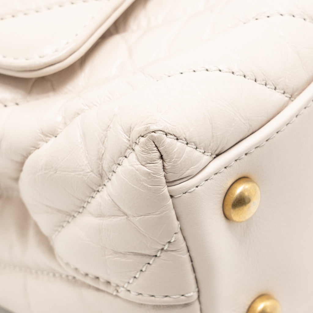 Chanel Small Coco Handle Chevron Aged Calfskin ivory GHW
